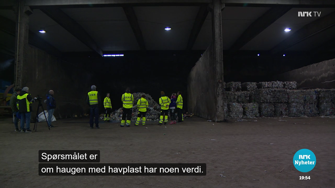 Skjermdump av NRK sin sak om gjenvinning av havplast