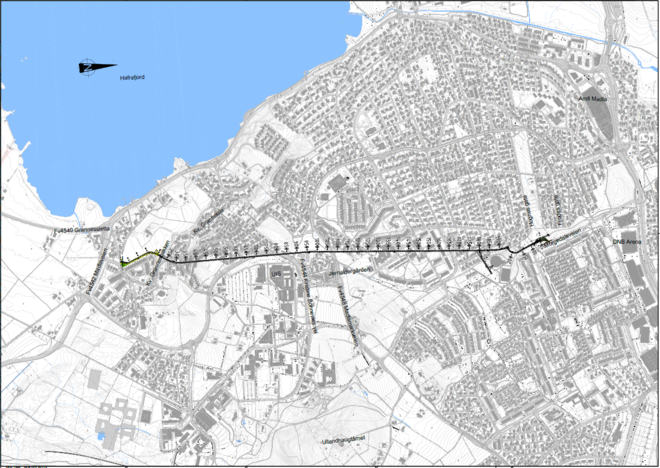 Kart som viser planlagt tunneltrasé mellom Grannes og Tjensvoll.
